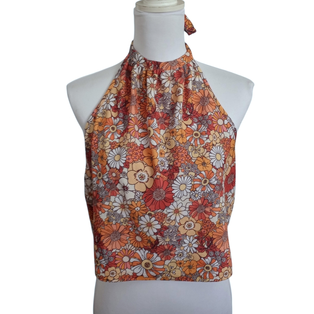 SHEIN Floral Halter Crop Top - Red and Orange Sz.4X EUC